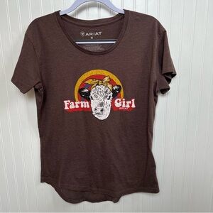 Ariat Hereford Brown Heather Farm Girl Cow Graphic T-Shirt Women’s Medium